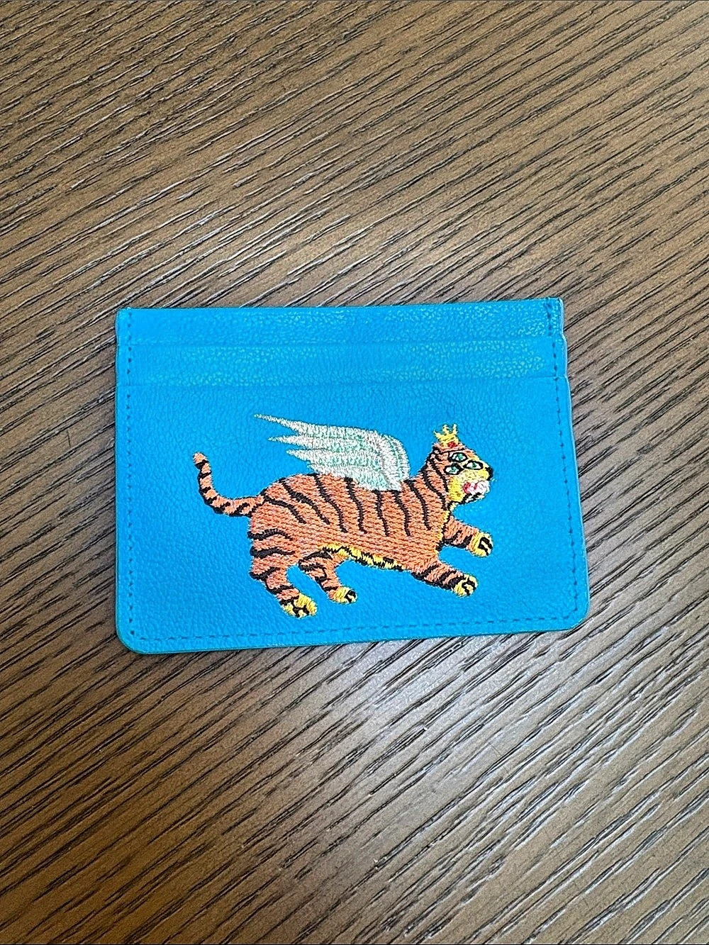 Min & Mon Embroidered Tiger Card Holder in Blue Like New